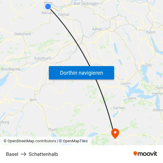 Basel to Schattenhalb map