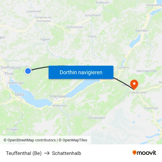 Teuffenthal (Be) to Schattenhalb map