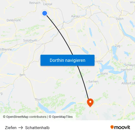 Ziefen to Schattenhalb map