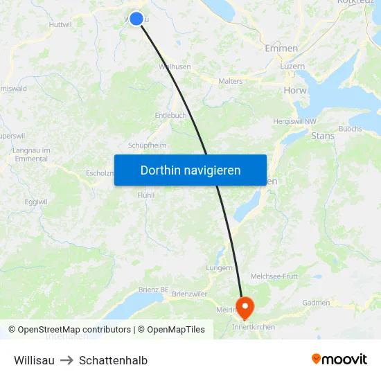 Willisau to Schattenhalb map