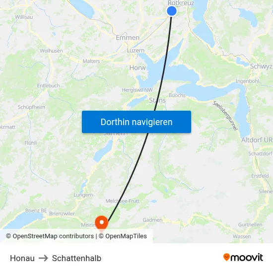 Honau to Schattenhalb map