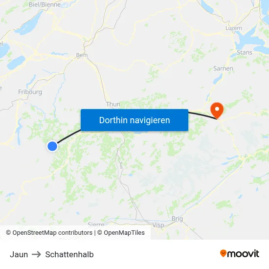 Jaun to Schattenhalb map