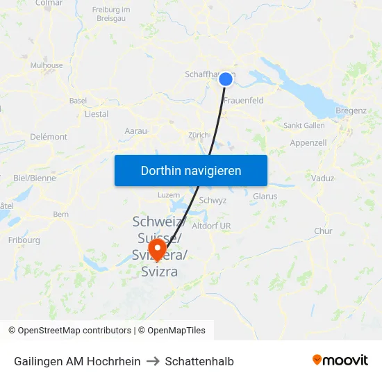 Gailingen AM Hochrhein to Schattenhalb map