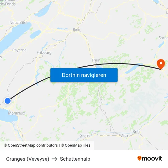 Granges (Veveyse) to Schattenhalb map