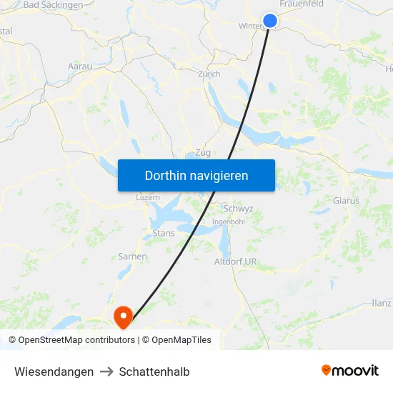Wiesendangen to Schattenhalb map