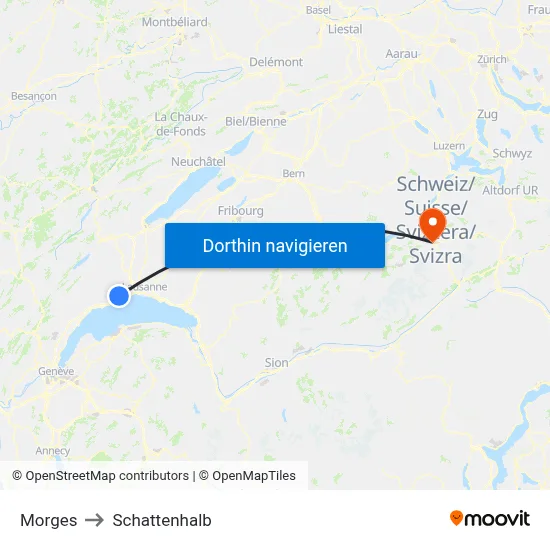 Morges to Schattenhalb map