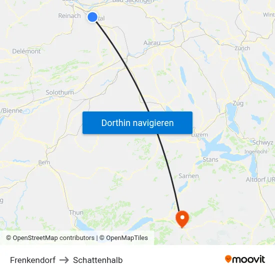 Frenkendorf to Schattenhalb map
