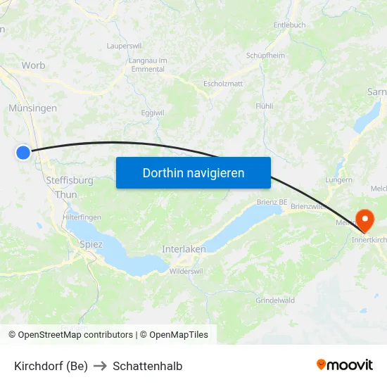 Kirchdorf (Be) to Schattenhalb map