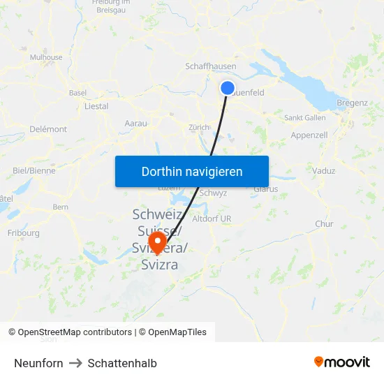 Neunforn to Schattenhalb map