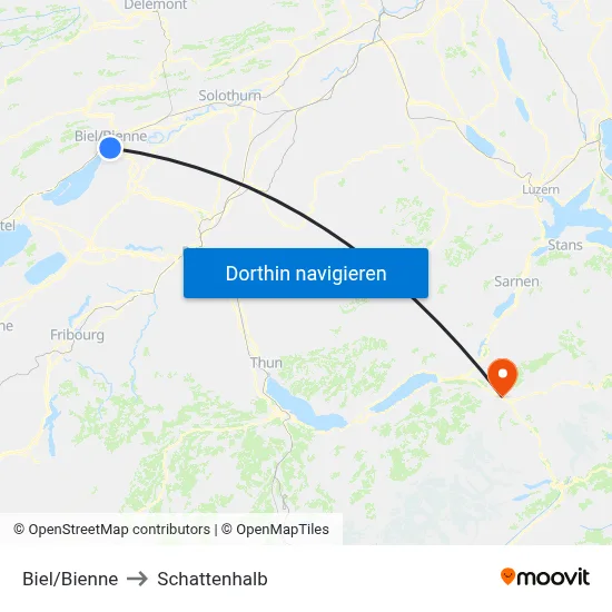 Biel/Bienne to Schattenhalb map