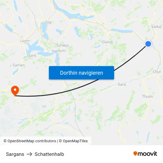 Sargans to Schattenhalb map