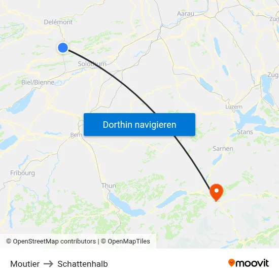 Moutier to Schattenhalb map