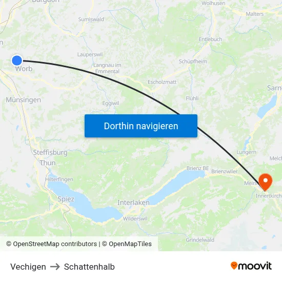 Vechigen to Schattenhalb map