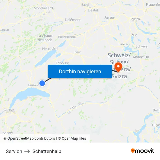 Servion to Schattenhalb map