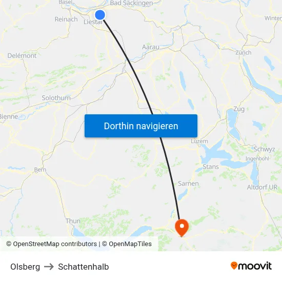 Olsberg to Schattenhalb map
