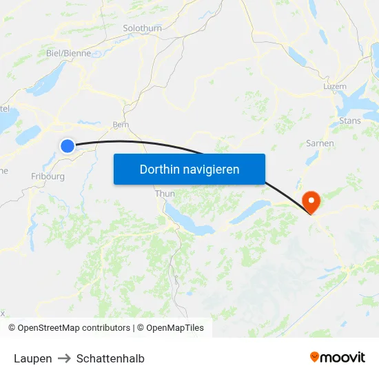 Laupen to Schattenhalb map