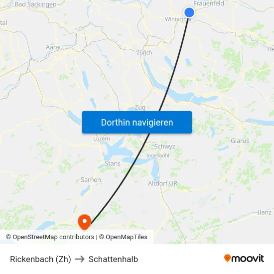 Rickenbach (Zh) to Schattenhalb map
