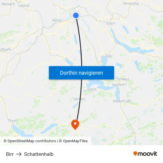 Birr to Schattenhalb map