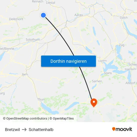 Bretzwil to Schattenhalb map