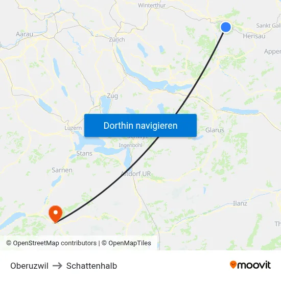 Oberuzwil to Schattenhalb map