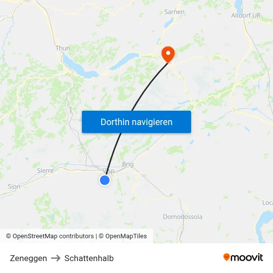 Zeneggen to Schattenhalb map