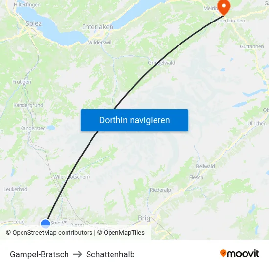 Gampel-Bratsch to Schattenhalb map
