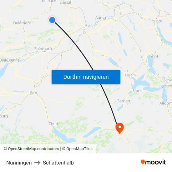 Nunningen to Schattenhalb map