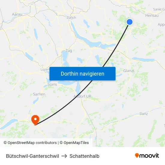 Bütschwil-Ganterschwil to Schattenhalb map
