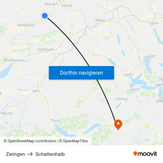 Zwingen to Schattenhalb map