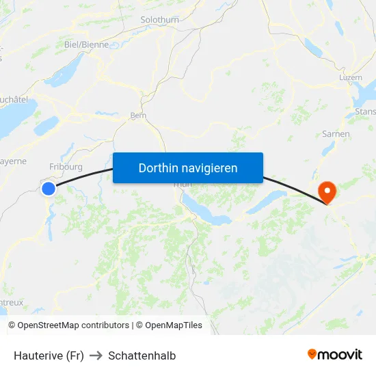 Hauterive (Fr) to Schattenhalb map