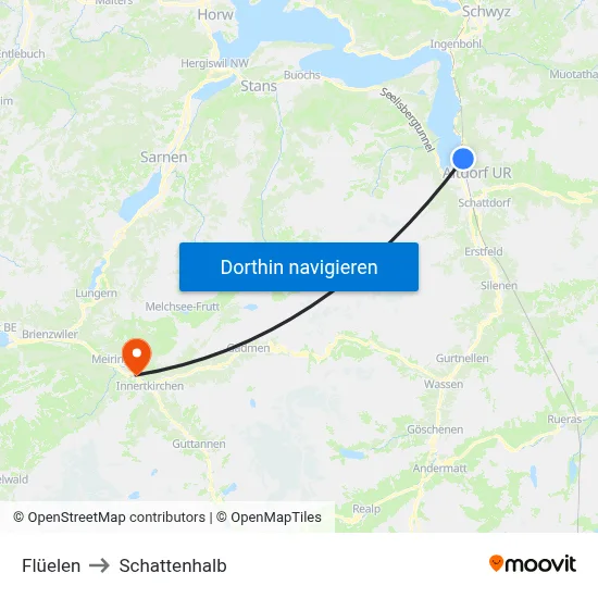 Flüelen to Schattenhalb map