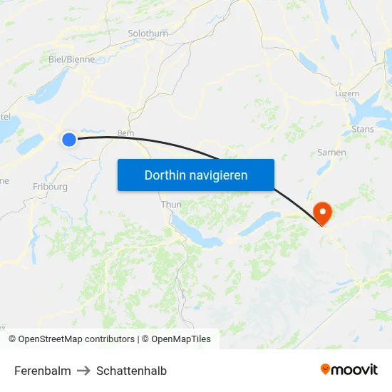 Ferenbalm to Schattenhalb map
