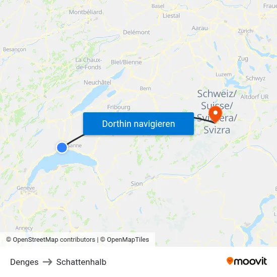 Denges to Schattenhalb map
