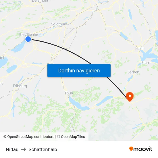 Nidau to Schattenhalb map