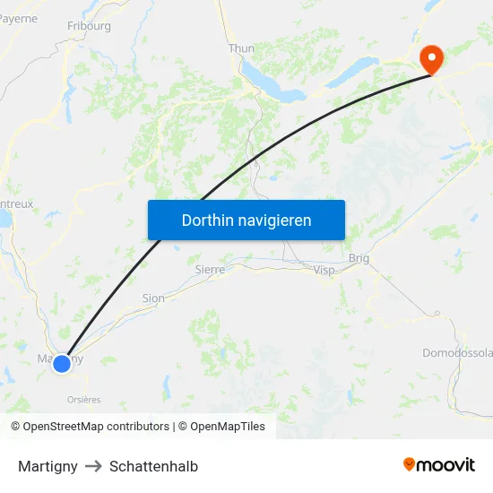 Martigny to Schattenhalb map