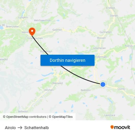 Airolo to Schattenhalb map
