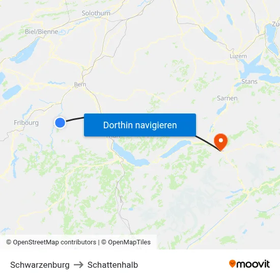 Schwarzenburg to Schattenhalb map