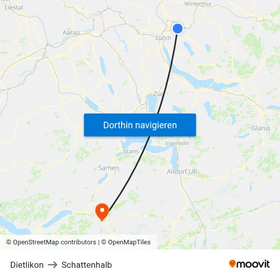 Dietlikon to Schattenhalb map