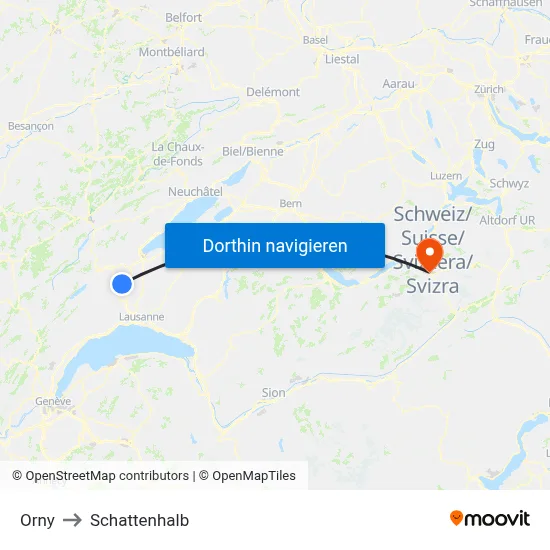 Orny to Schattenhalb map