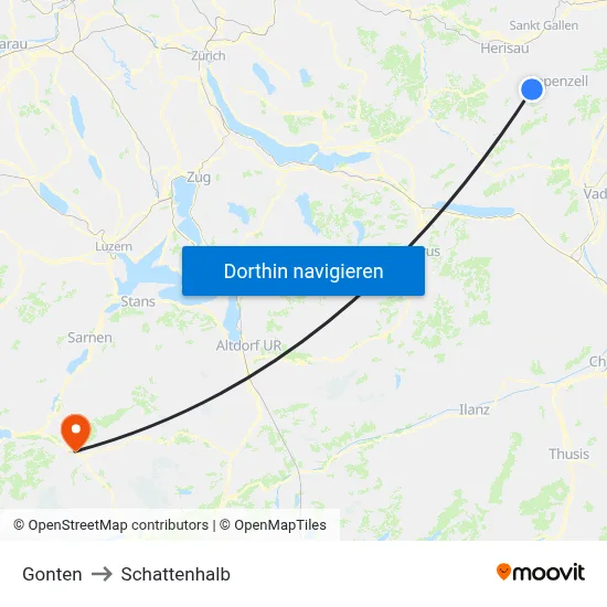 Gonten to Schattenhalb map