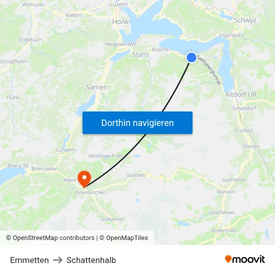 Emmetten to Schattenhalb map