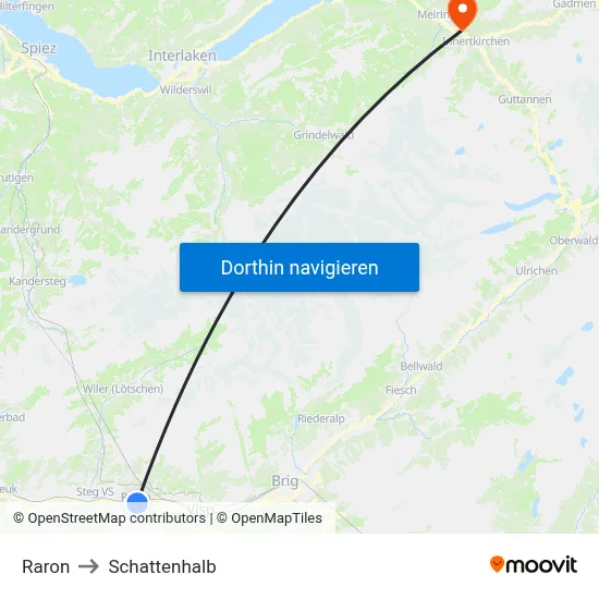 Raron to Schattenhalb map