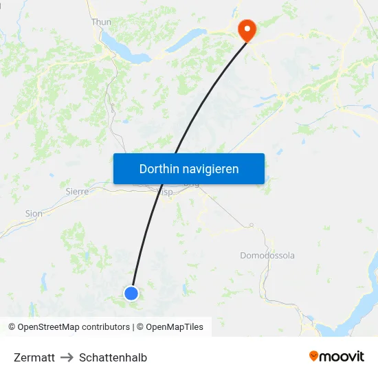 Zermatt to Schattenhalb map