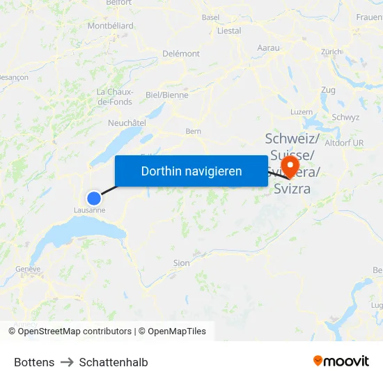 Bottens to Schattenhalb map