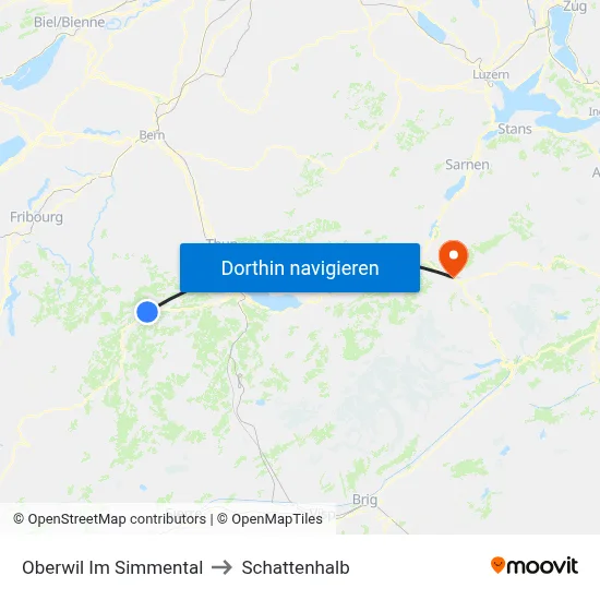 Oberwil Im Simmental to Schattenhalb map