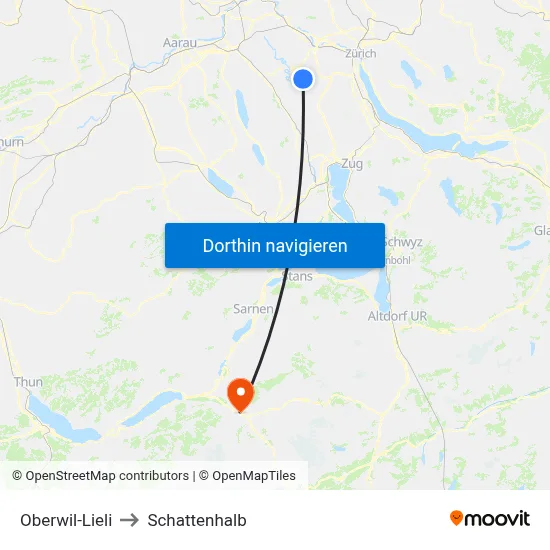 Oberwil-Lieli to Schattenhalb map