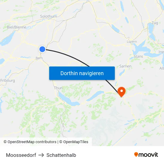 Moosseedorf to Schattenhalb map