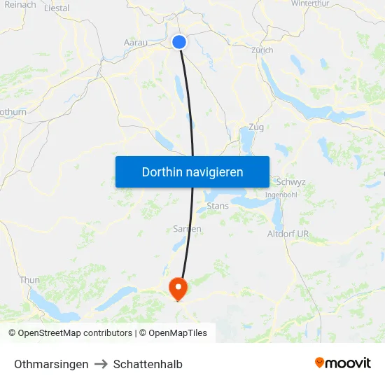 Othmarsingen to Schattenhalb map