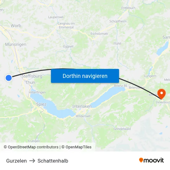 Gurzelen to Schattenhalb map