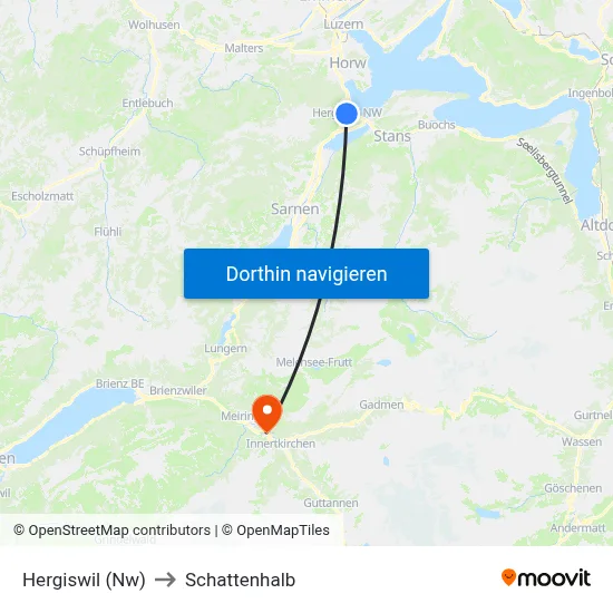 Hergiswil (Nw) to Schattenhalb map